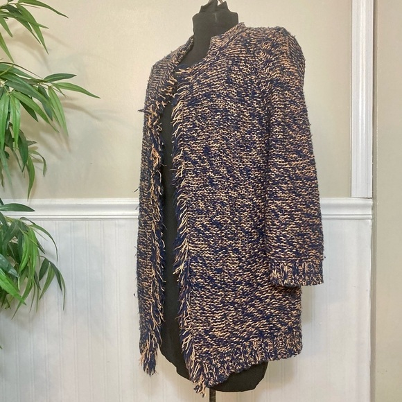 Anthropologie SPARROW Marled Peat Cardigan Open Front SIZE S Linen Blend Fringe. - Picture 13 of 13